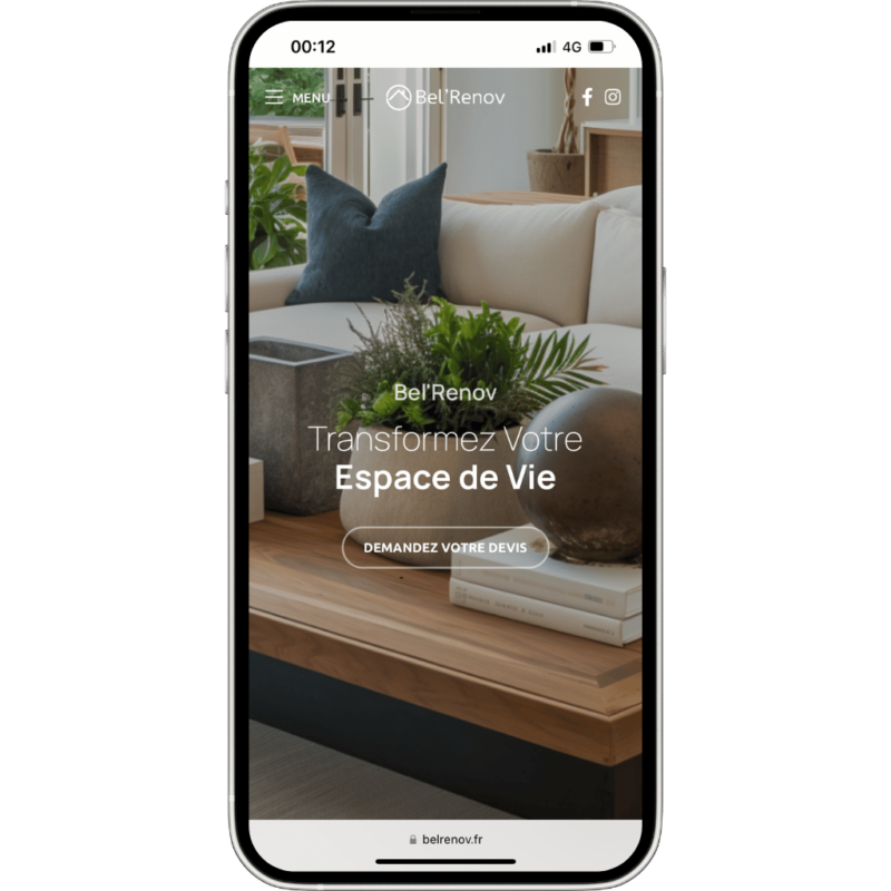 Page d'accueil du site de BelRenov, agence Dollier spécialisée en design de sites pour le secteur de la rénovation