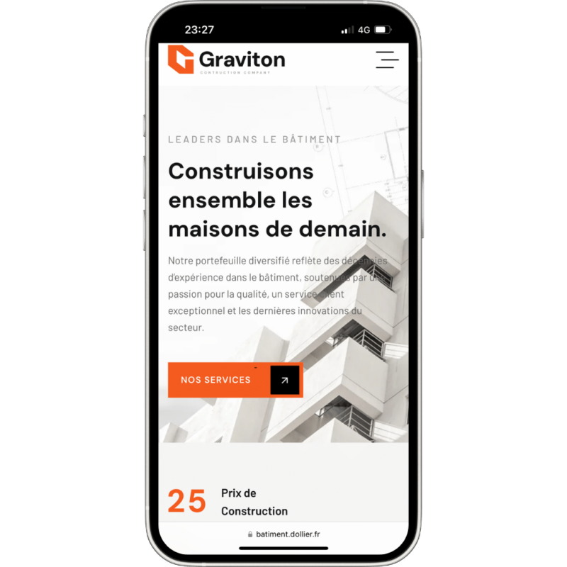 Page d'accueil du site de Gravillon Bâtiment, création par l'agence web Dollier